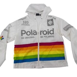 Polaroid 320 Land Camera Windbreaker Jacket Large White Rainbow Logo Men's